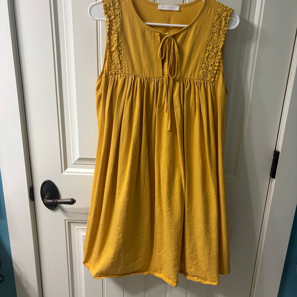 Ces Femme Mustard Yellow Dress With Pockets L cottage , farm life, 100% Cotton